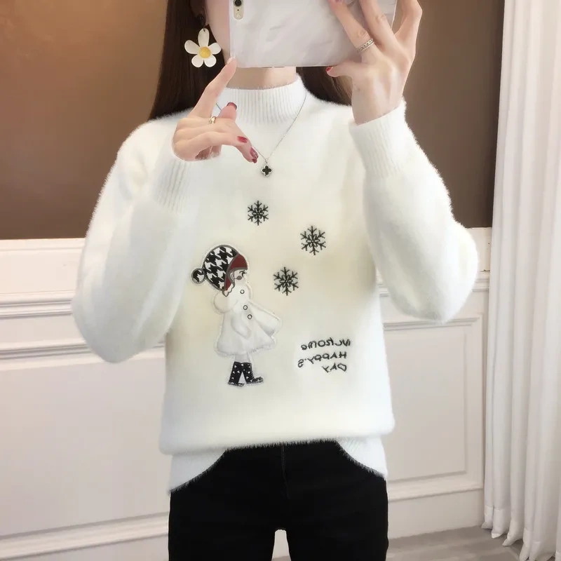 Gold Mink Warm Inner Layer Embroidered Little Girl Sweater 2026 Autumn and Winter New Thickened Outerwear for Middle School Students Mink Velvet