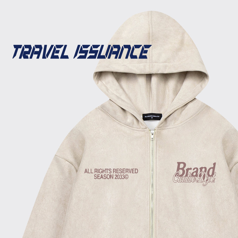 TRAVEL ISSUANCE AMERICAN RETRO SUEDE SUEDE PLUS SUEDE EASY Fashion Letters Casual Open Jersey Clothing Autumn-Taobao