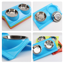 Pet Food With Stainless Steel Candy Color Pet Double Bowl Dog Food Basin Dog Bowls Stainless Steel Leakproof Double Bowl