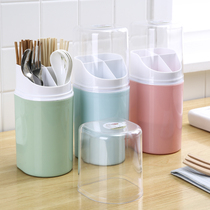 Kitchen chopstick tube with cover dustproof household non-perforated hanging multi-function drain spoon tableware storage chopstick cage