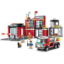 Enlightenment childrens puzzle assembly building block fire rescue vehicle city fire station model Lego building block boy toy