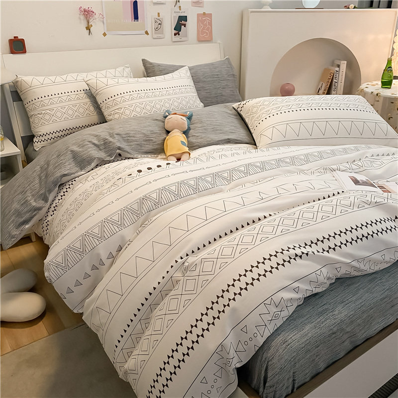 Nordic wind cotton bedding supplies four pieces of simple cotton simple luxury sheet four - piece set of boys' dormitory three - piece set 4