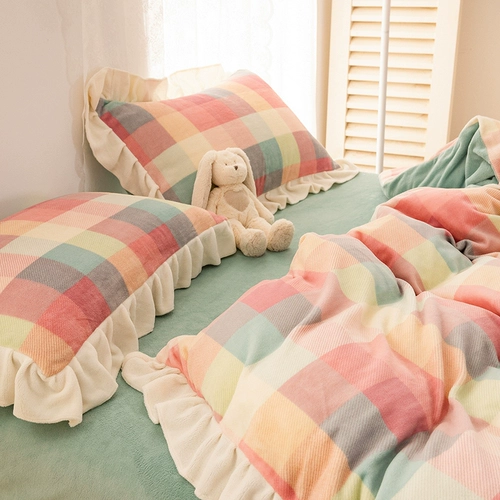 Коралловый зимний двусторонний комплект, флисовая простыня, пододеяльник, фланелевое покрывало, скандинавский стиль, 4 предмета