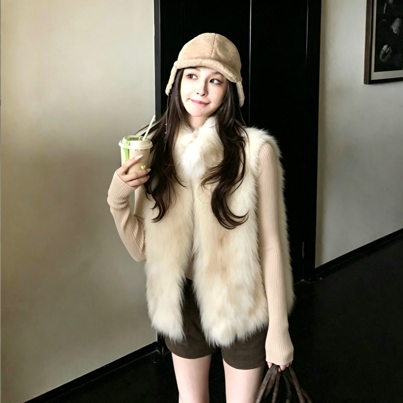 Korean Girl's Eco-Friendly Fox Fur Vest for Women, Young Style, New Fur Integrated Coat for Women