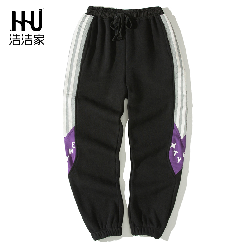 Boys and children's knitted trousers 2022 winter new middle and big children's Korean version of warm sports casual pants plus fleece pants trend