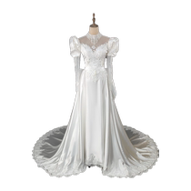 Vintage retro satin light wedding dress bride luxury high-end French long-sleeved antique veil dress