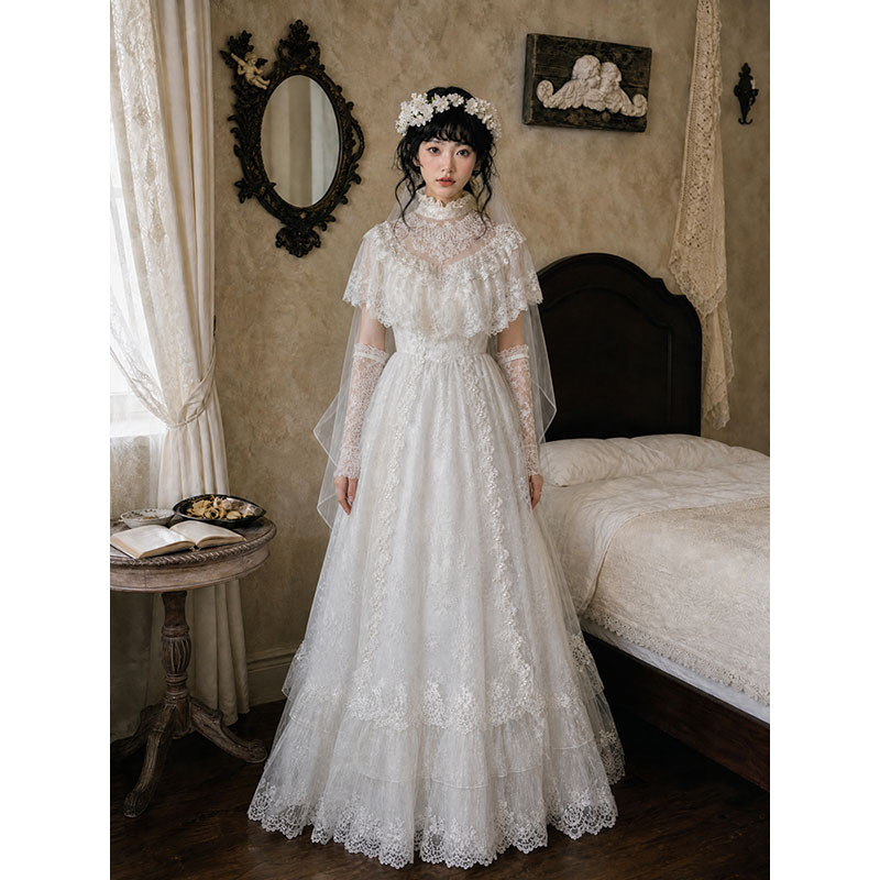 Vintage Lace Niche Light Wedding Dress French Style Bride Wedding Engagement Banquet Forest Style Dress Welcome Dress Going-Out Dress