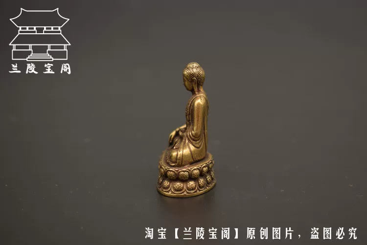 [仿古黄铜实心复古口袋佛释迦摩尼如来佛祖小摆件铜像古玩铜器件]