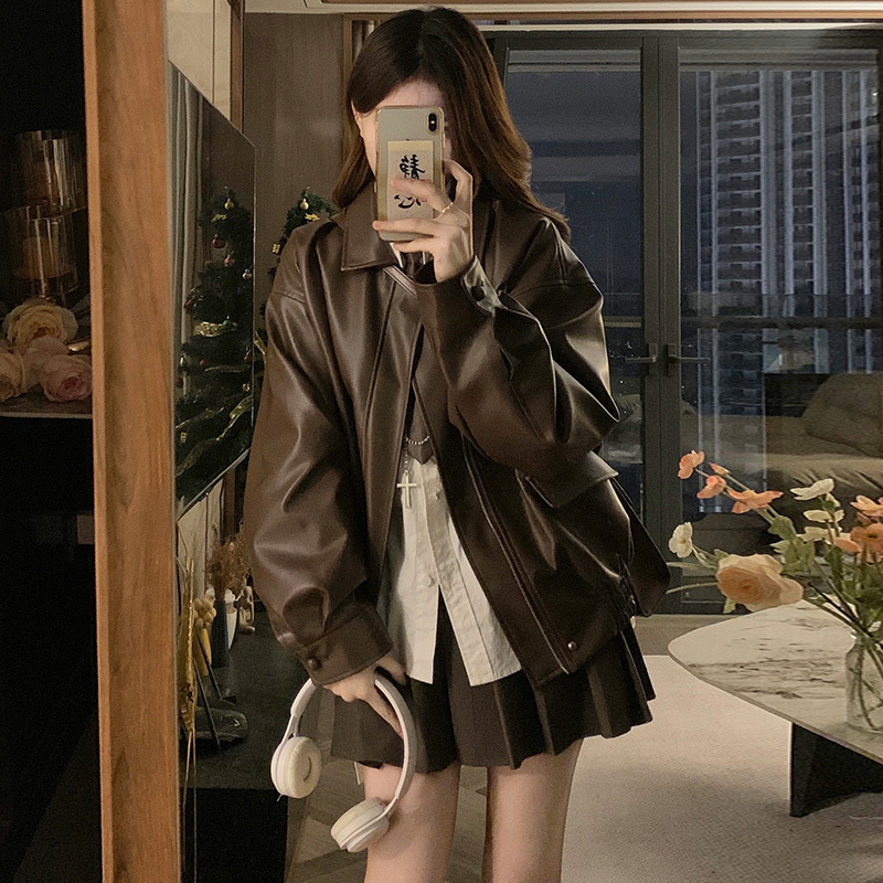 Melard Pu Leather Jacket for Women, 2026 Spring and Autumn New Popular American-Style Biker Short Jacket for Petite Figures