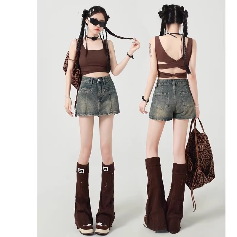 American Retro Blue Denim Shorts for Women, Summer 2026, High-Waisted, Slimming, Versatile, Anti-Exposure Design, Hot Girl Skirt Shorts