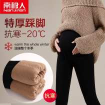 Pregnant womens winter leggings wearing thick and velvet warm pants womens foot wool pants autumn and winter do not fall out of gear