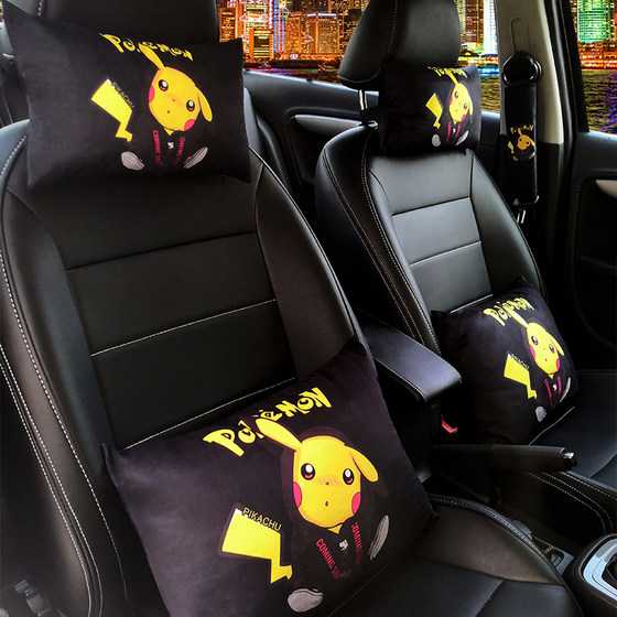 Car headrest a pair of cartoon cute personality creative four seasons tide brand car neck pillow male car seat pillow