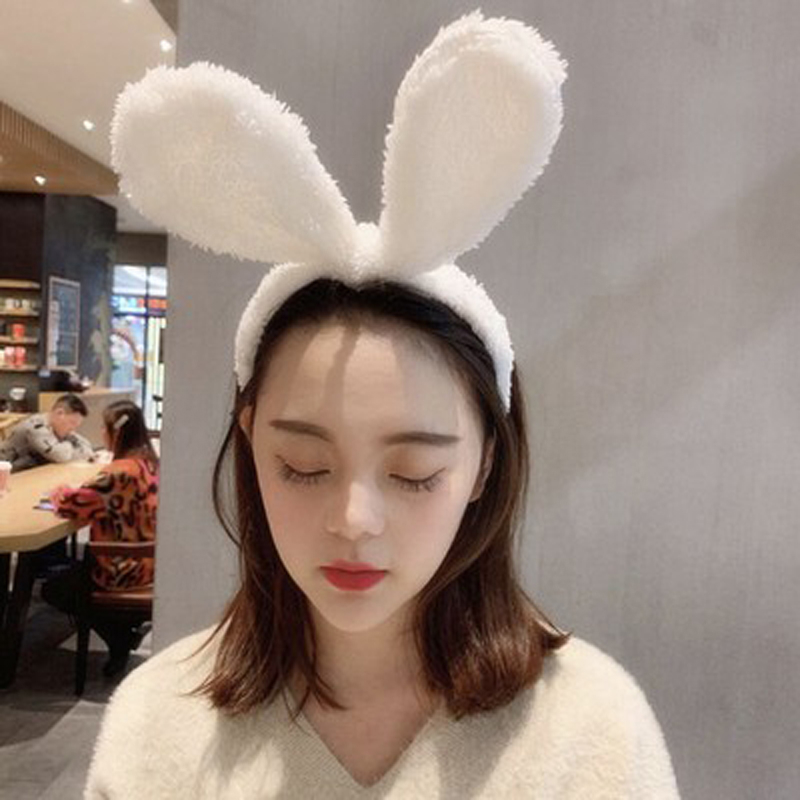 Summer wash face with plush large rabbit ear compress mask hair hoop mesh red cartoon cute makeup washing head grotto hair clip