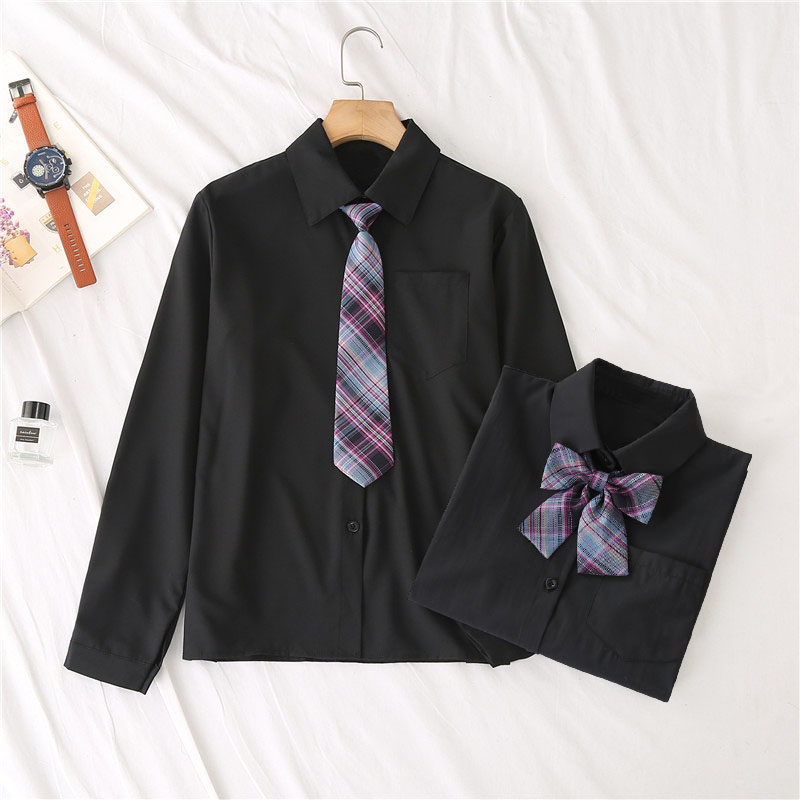 Basic Jk Long-Sleeved Black Shirt for Women, Spring and Autumn, Worn with a White Top, Japanese Style, Youthful Student Chiffon Shirt
