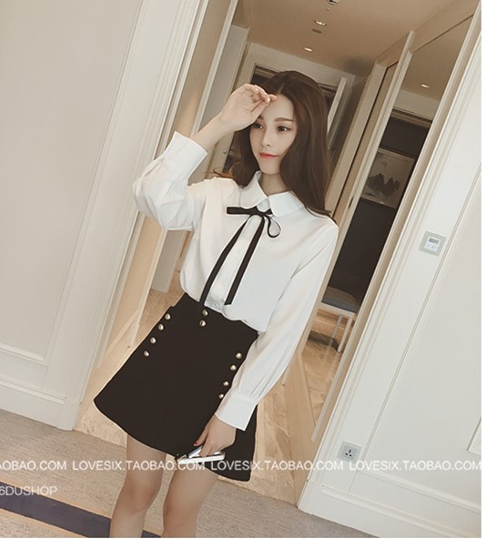 Xuân 2018 mới to size mới Hàn Quốc áo sơ mi nhỏ nơ mới sinh viên áo sơ mi hoang dã chuyên nghiệp top áo sơ mi pierre cardin