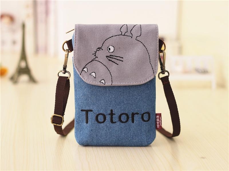 卡通牛仔布斜挎手机包6寸大屏手拎斜跨两用帆