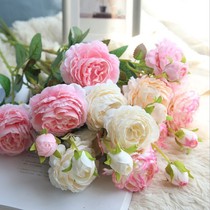 Simulation peony flower rose bouquet single fake flower silk flower Wedding living room floor decoration flower arrangement ornaments 3 heads