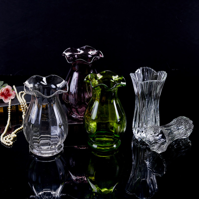 Eurostyle style transparent glass lotus leaf edge wavy mouth vase hydroponic vase table decorate florat special price