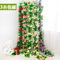 Simulation rose rattan wall hanging fake flower vine air conditioning pipe occlusion indoor living room decoration ceiling plastic flower