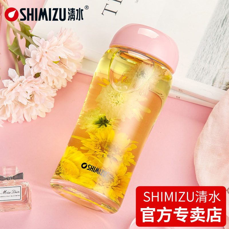 Clear water cute transparent portable teacup office lady student with cover creative single double-layer glass water cup