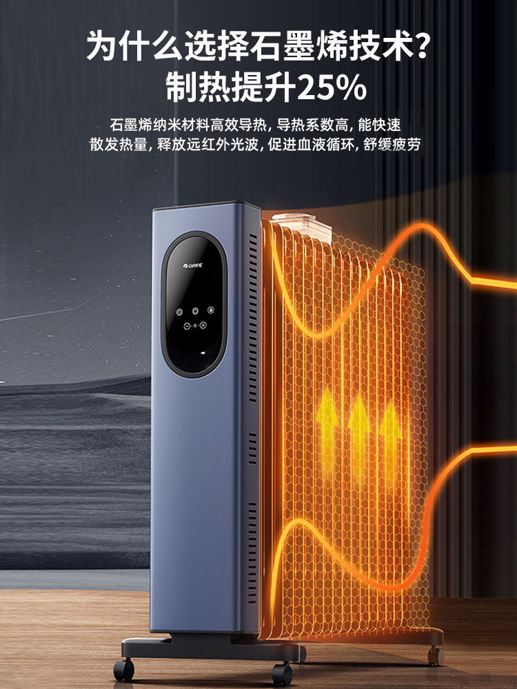 Gree Electric Oil Heater for Home Use, Smart Wifi, Energy-Saving Heater with 17 Graphene Oil Elements, Quiet Heater for Bedroom