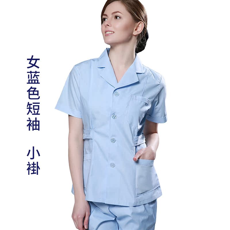 Trắng phụ nữ lớn bác sĩ ngắn tay mặc lớn mã y tá quần áo biểu tượng tùy chỉnh phòng thí nghiệm hóa học quần áo làm việc bệnh viện áo vét