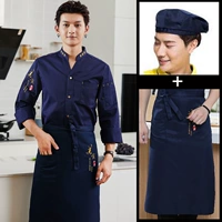 Синий лонгслив, шапка, фартук