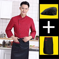 Красный лонгслив, шапка, фартук