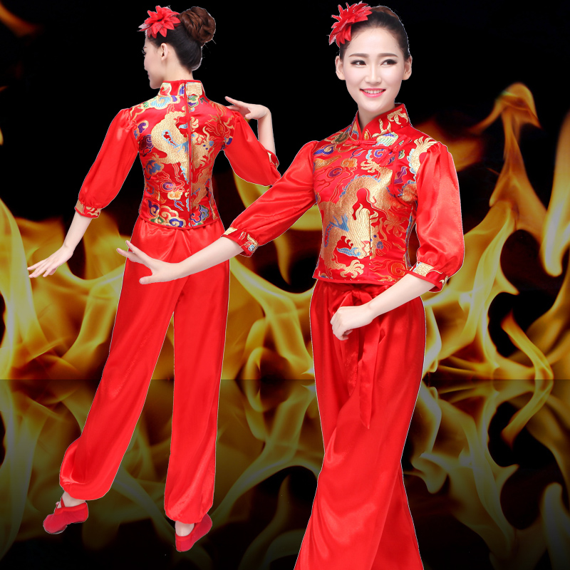 New quốc ca chiếc váy của nam giới và phụ nữ rồng và múa sư tử đội chơi trống phù hợp với eo gió của Trung Quốc biểu diễn trống trang phục