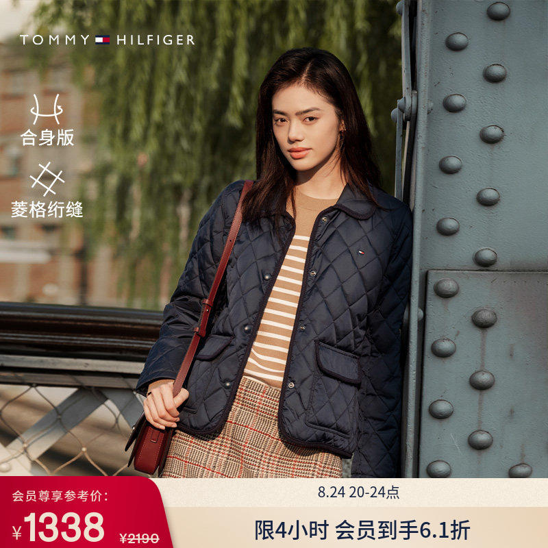 【Diamond Quilting】Tommy Autumn/Winter Women's Fashionable Commuter Retro Lightweight Turn-Down Collar Cotton Jacket 【Diamond Quilting】Tommy Autumn/Winter Women's Fashionable Commuter Retro Lightweight Turn-Down Collar Cotton Jacket