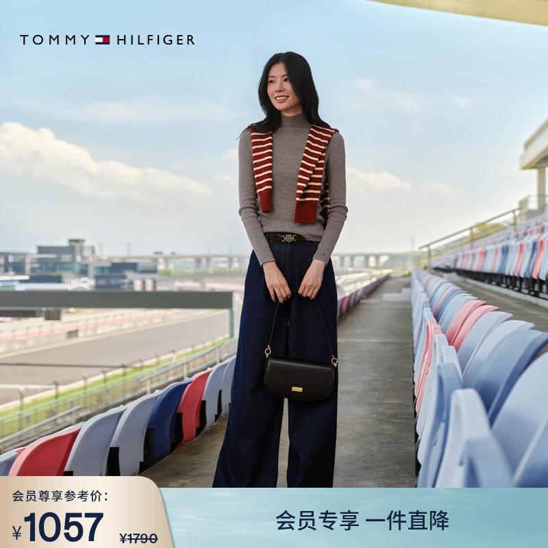 [Gift] Tommy Women's Commuter Metal Buckle Flap Cow Leather Shoulder Bag Crossbody Saddle Bag