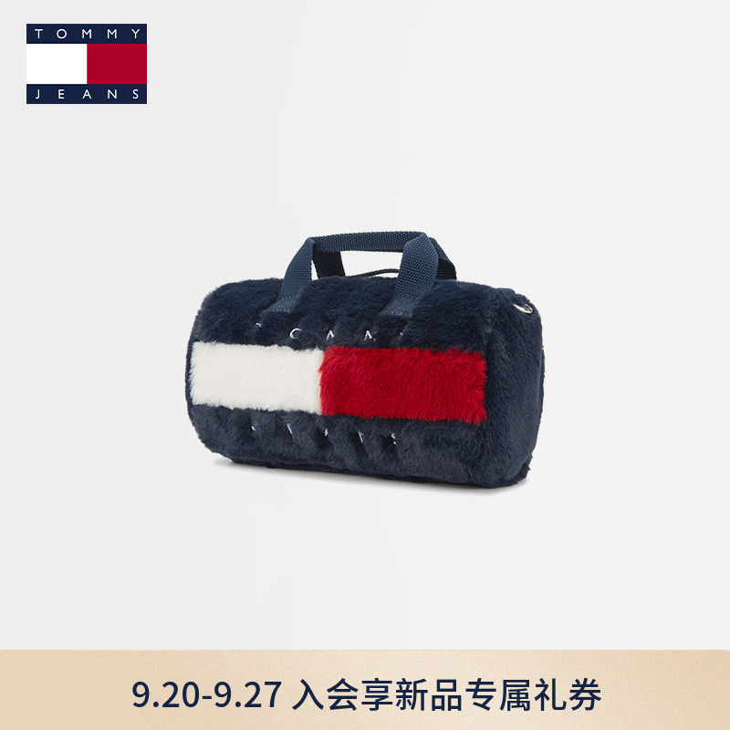 Tommy26 New Autumn Women's Fashion Trendy Casual Eye-Catching Flag Logo Plush Handbag Shoulder Crossbody Cylindrical Bag