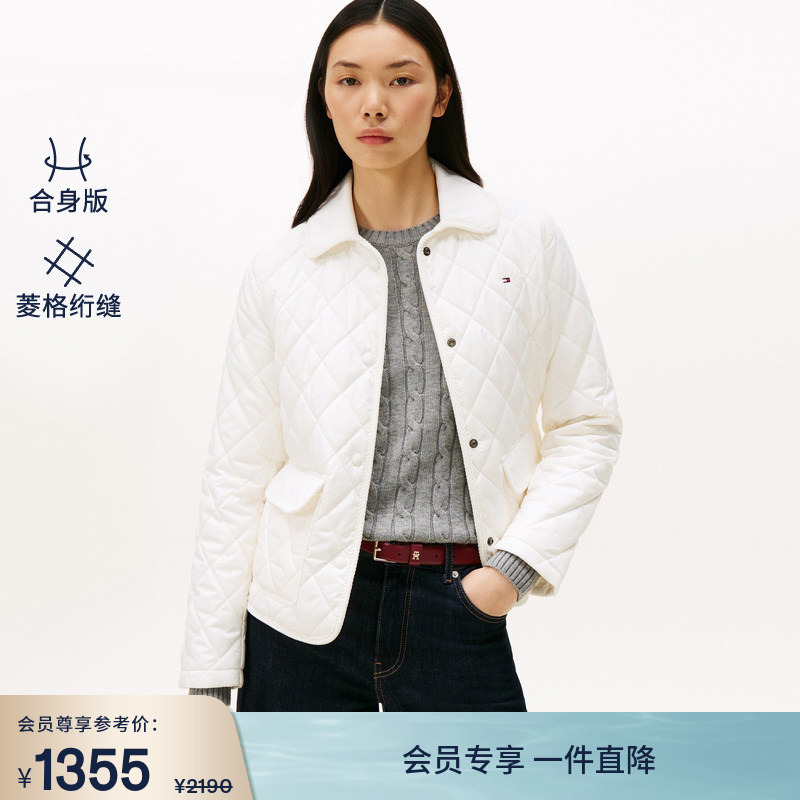 【Diamond Quilting】Tommy Autumn/Winter Women's Fashionable Commuter Retro Lightweight Turn-Down Collar Cotton Jacket