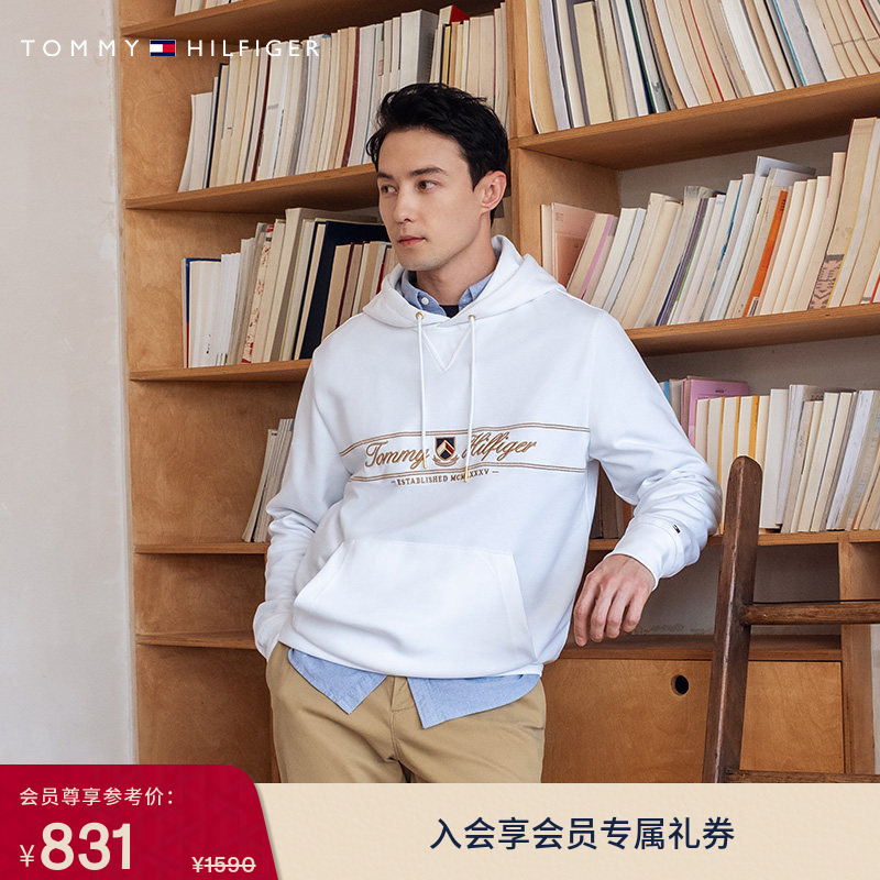 [Casual Hooded] Tommy Autumn/Winter Men's American Style Commuter Gold Thread Signature Embroidery Sports Pullover Sweatshirt