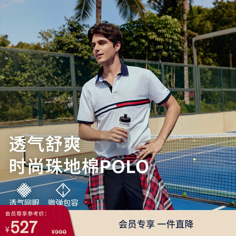 [Contrast Color Webbing] Tommy Spring and Summer Men's Pique Mesh Trendy Casual Lapel Fitted Short-Sleeved T-Shirt Polo