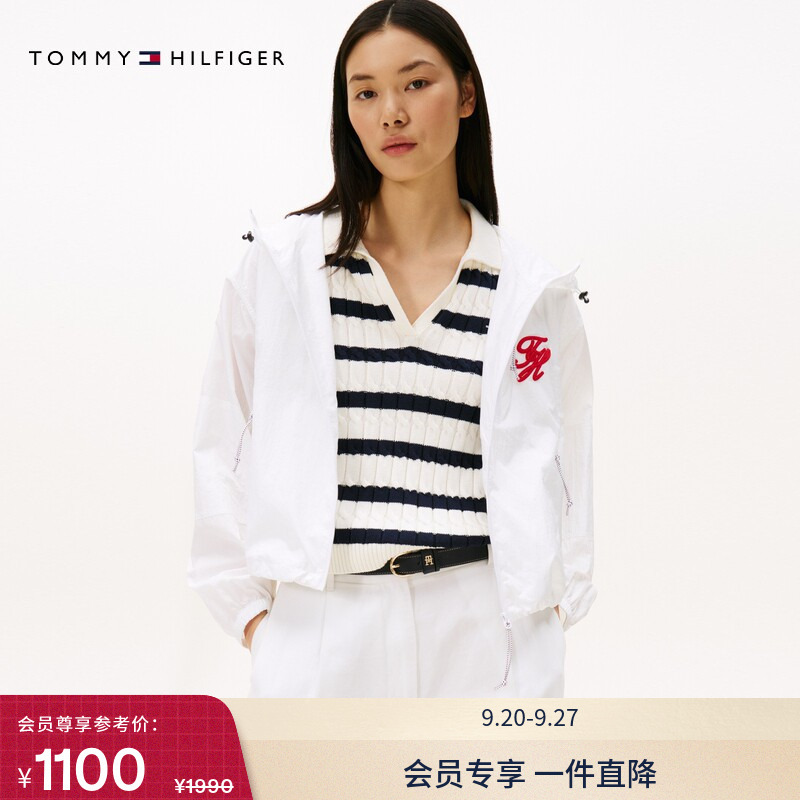 Tommy Women's Outdoor Trendy Casual Workwear Sports Style Floral Embroidery Asian Version Hooded Jacket