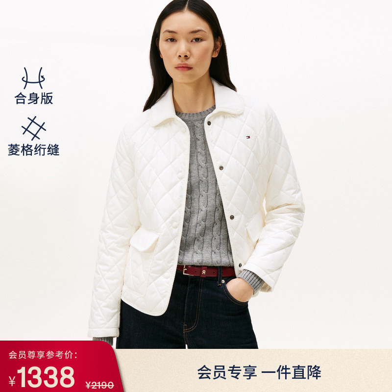 【Diamond Quilting】Tommy Autumn/Winter Women's Fashionable Commuter Retro Lightweight Turn-Down Collar Cotton Jacket