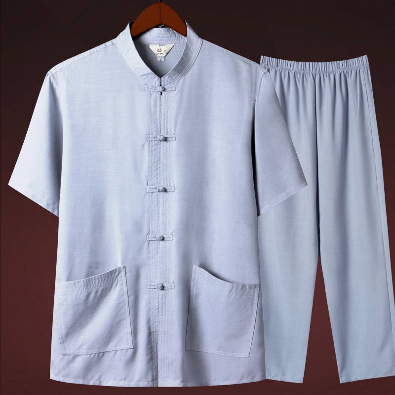 Trung niên Tang người đàn ông cũ ngắn tay vải cotton phù hợp với cha Han quần áo mỏng người già quần áo gió Trung Quốc quần áo mùa hè grandpa