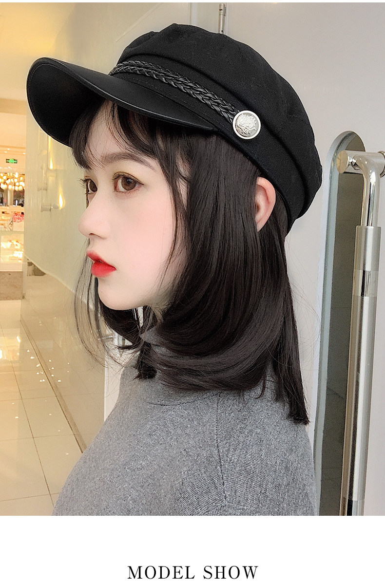 精品熱銷 假髪女短髪帽子假髪一體女時尚海軍帽直髪圓臉自然波波頭套式 Pa 樂木 Yahoo奇摩拍賣