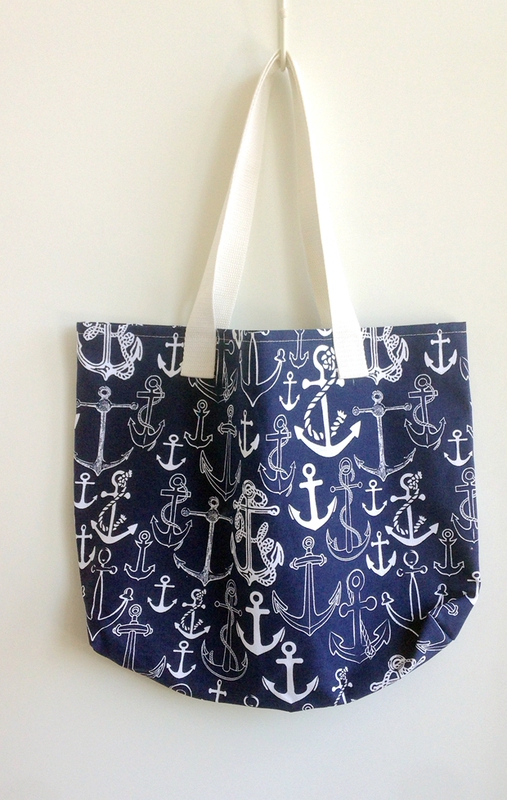 Handmade Dark Blue Nautica Style Sea Anchor Canvas Bag Shopping Bag Open Horizontal Version Shoulder Bag