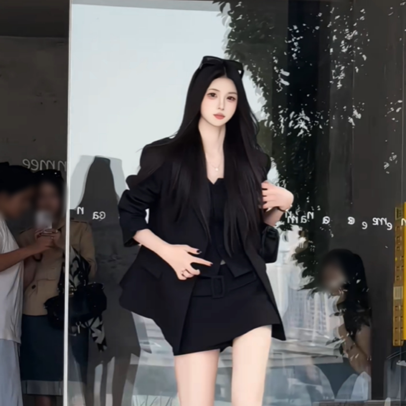 Autumn Light Business Style Suit Jacket, Niche Suit with Suspenders, High-Waisted Pencil Skirt, Elegant and Sophisticated Three-Piece Set