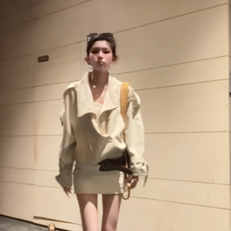 2026 Autumn High-Sense Fashion Outfit Set for Women: Double-Breasted Versatile Trench Coat and Bodycon Mini Skirt Two-Piece Set 2026 Autumn High-Sense Fashion Outfit Set for Women: Double-Breasted Versatile Trench Coat and Bodycon Mini Skirt Two-Piece Set