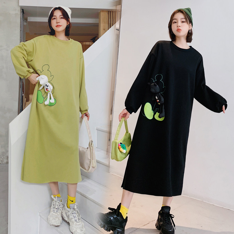 2021 springtime Gats up for overweight gestation women dress with kneecap lenient and thin gestation Late foreign velvet gush long version dress