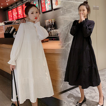 2021 springtime Korean version suit pure cotton gestation woman dress in dress with long term gestational foreign gas big code loose dress