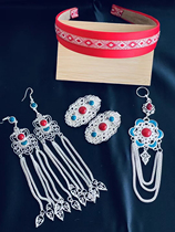 Mongolian element ethnic style hairpin silver-plated hairpin headdress retro side clip duckbill clip Mongolian headdress female inlay