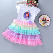 Frozen Aisha Princess Dress Summer Short Sleeve Childrens Wear Girl Skirt Shirt Dress Birthday Dress