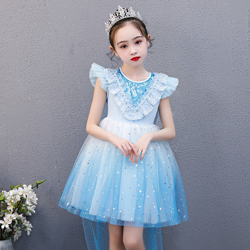 Ice and snow chic edge 2 Princess dresses Summer style Children's suit Girls dress up Aisha Aisha Aiesare Elsa Genuine Elsa Dress