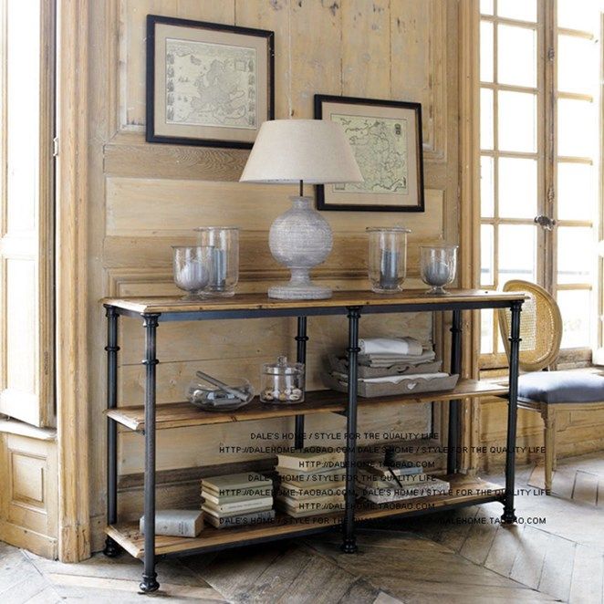 American Solid Wood Kitchen Shelving Dining Side Rack Retro Partition Floor Shoe Rack Iron Art Separator Shelf Triple