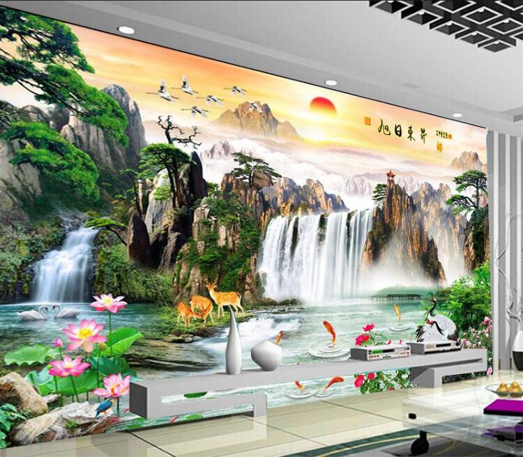TV giấy dán tường 8D bức tranh tường video phong cách Trung Quốc 5D tường vải trang trí tranh phong cảnh 3d không dệt hình nền - TV ti vi màn hình phẳng