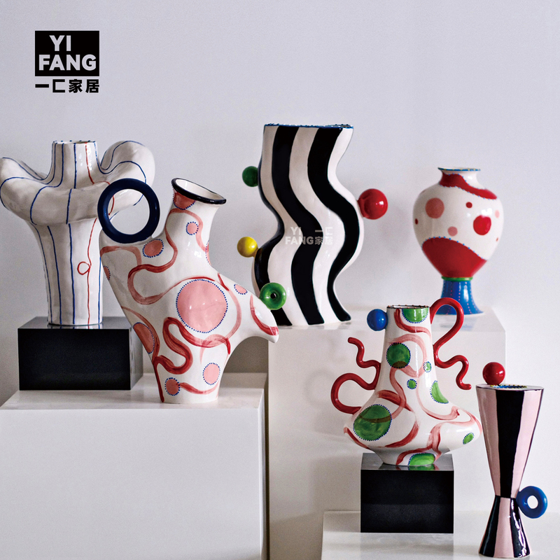 Yiyan Modern Art Hand-Painted Creative Ceramic Vase Living Room Flower Arrangement Ornament Homestay Exhibition Hall Ornament